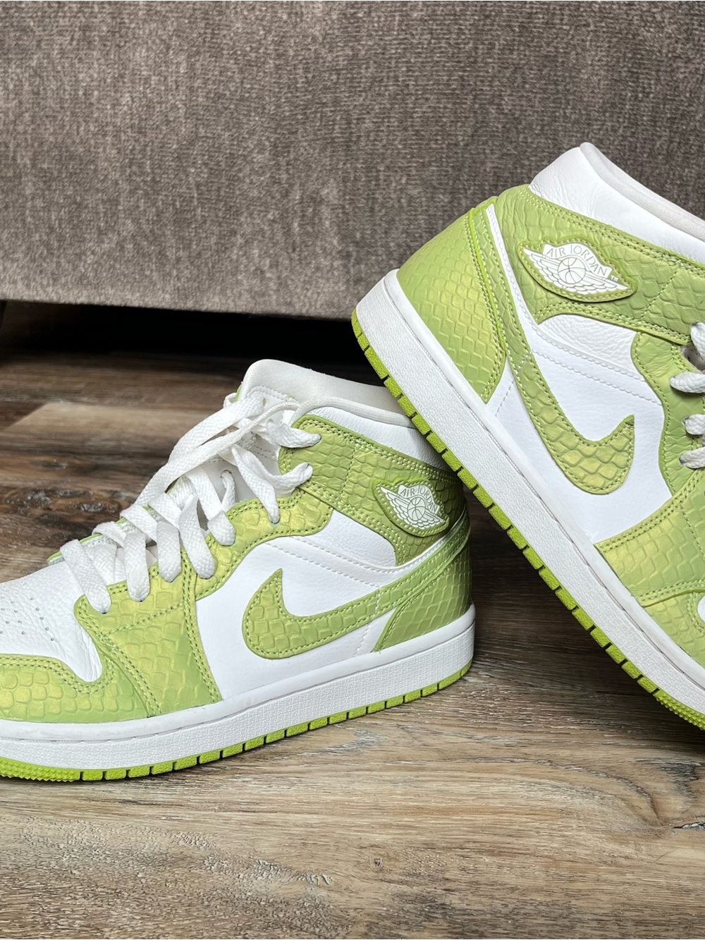 Nike Air Jordan 1 Low White and Lime Sneakers